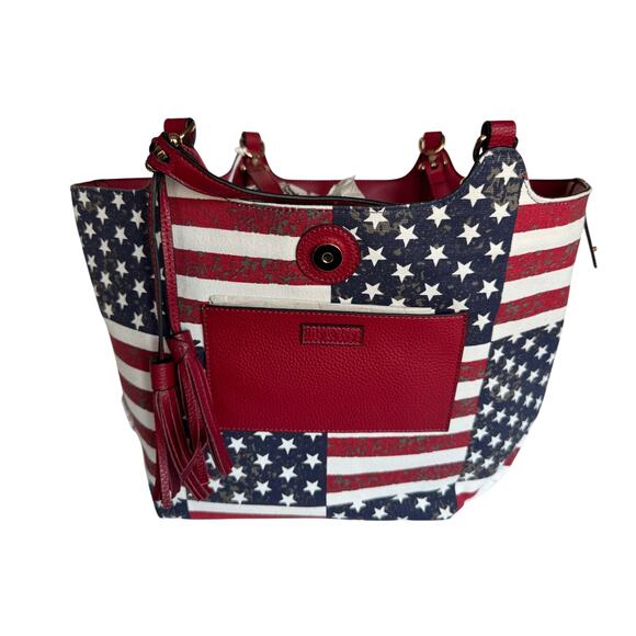 Brand New Lily &Ivy Reversible American Flag Handbag Purse Red White Blue July 4 - Picture 1 of 8